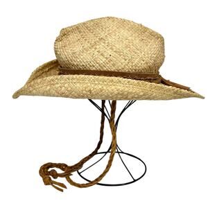 Shady Brady Straw Cowboy Hat w/ Suede Braided Leather Hatband Outback Style Sz M